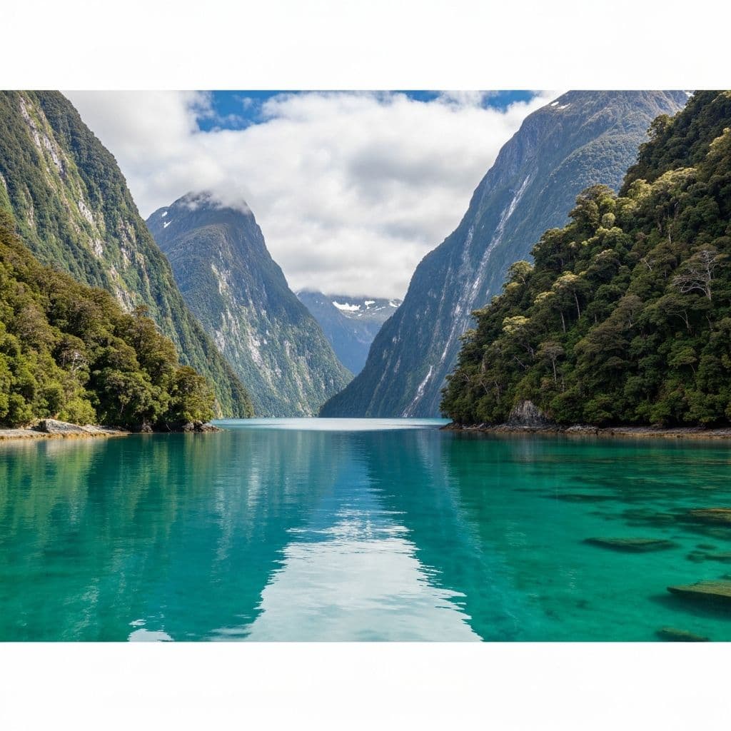 Fiordland mountains reflected in Milford Sound